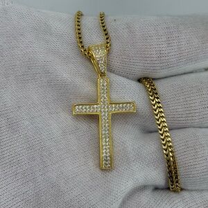 925 Sterling Silver 18K Gold Plated Cross Pendant Iced CZ 5g Unisex Charm